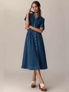 Exquise Anthropologie Tobie Denim Midi Shirt Dress Plus Size 2X Button Front